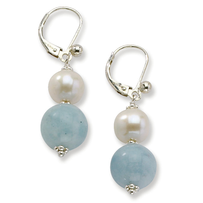 Sterling Silver 10mm AQ-8-8.5mm FW Cultured White Pearl Earrings