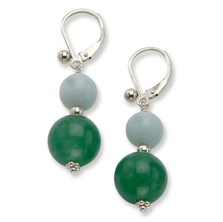 Sterling Silver 12mm Aventurine-10mm Amazonite Dangle Earrings