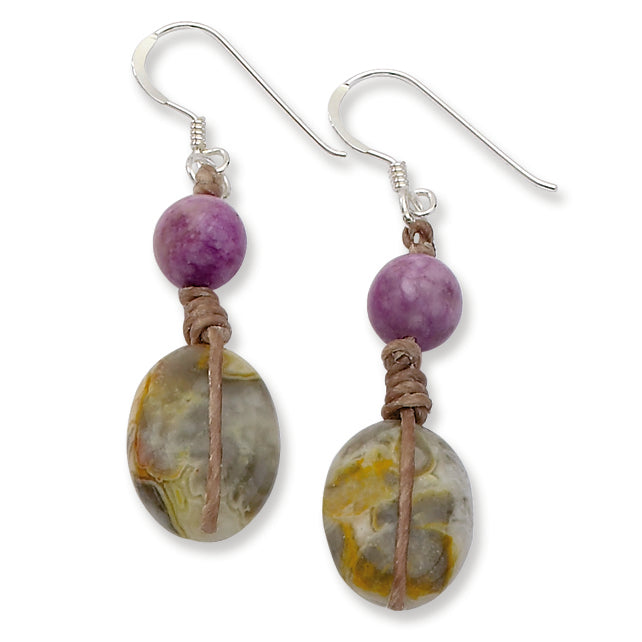Sterling Silver Crazy Lace Jasper & Lepidolite Dangle Earrings