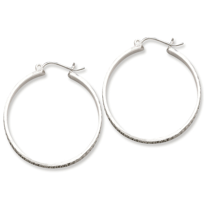Sterling Silver 3mm X 30mm D-C Polished Hoop Earrings
