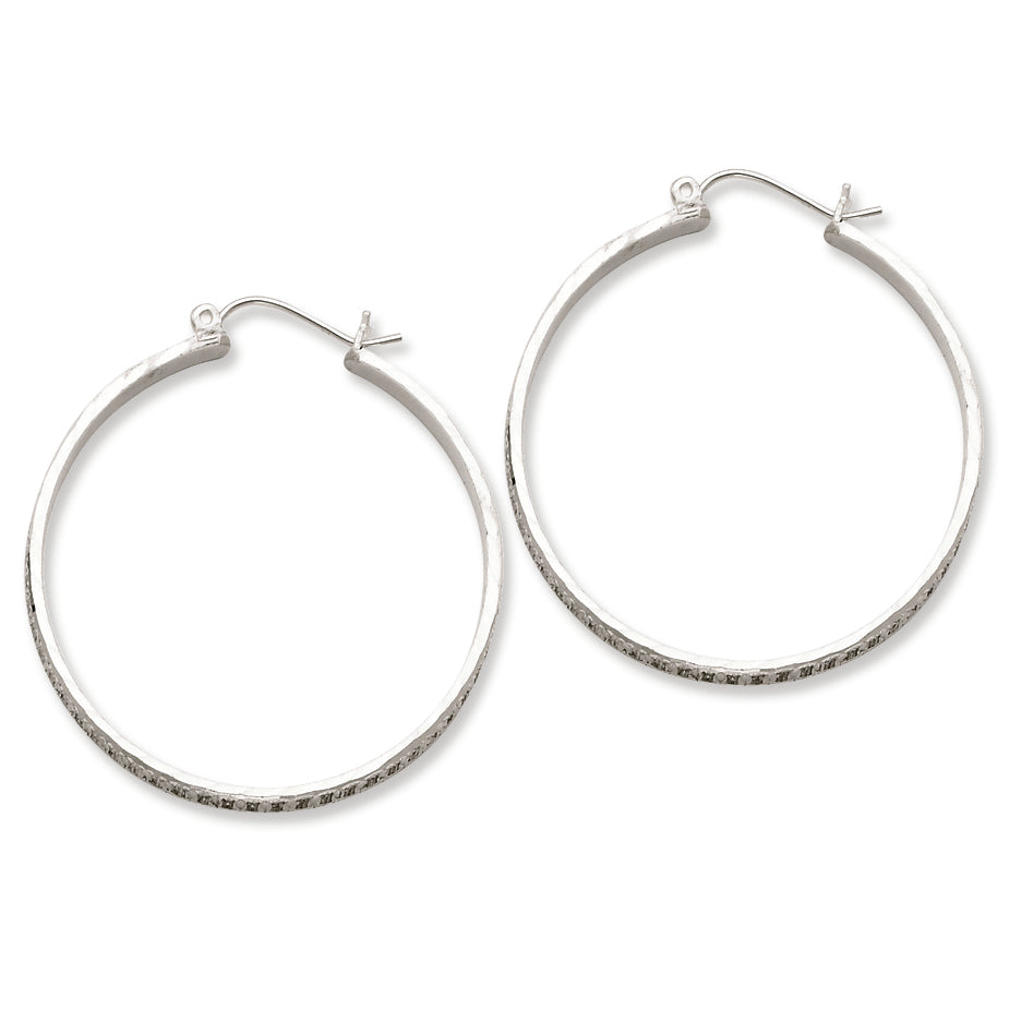 Sterling Silver 3mm X 35mm D-C Polished Hoop Earrings