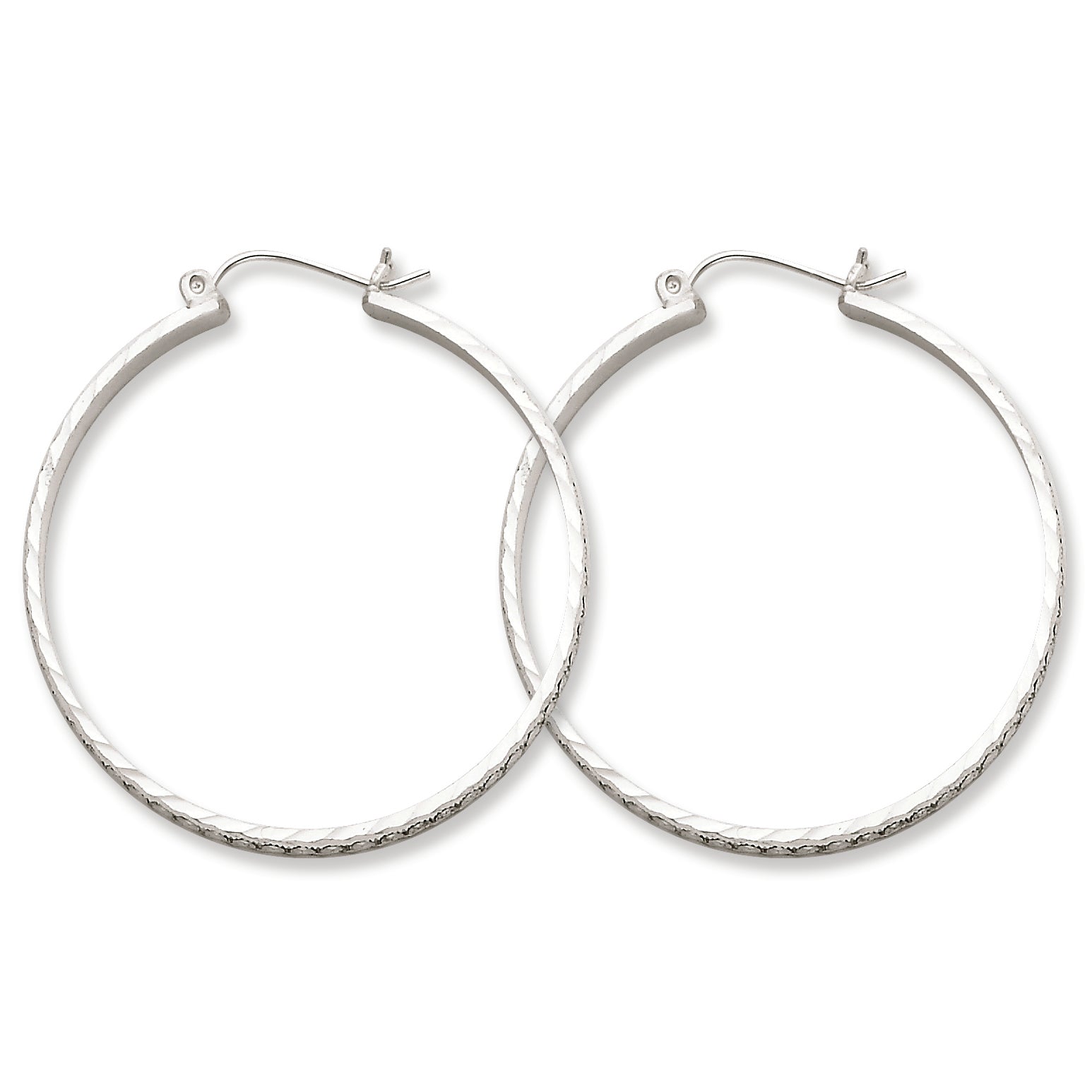 Sterling Silver 3mm X 35mm D-C Polished Hoop Earrings