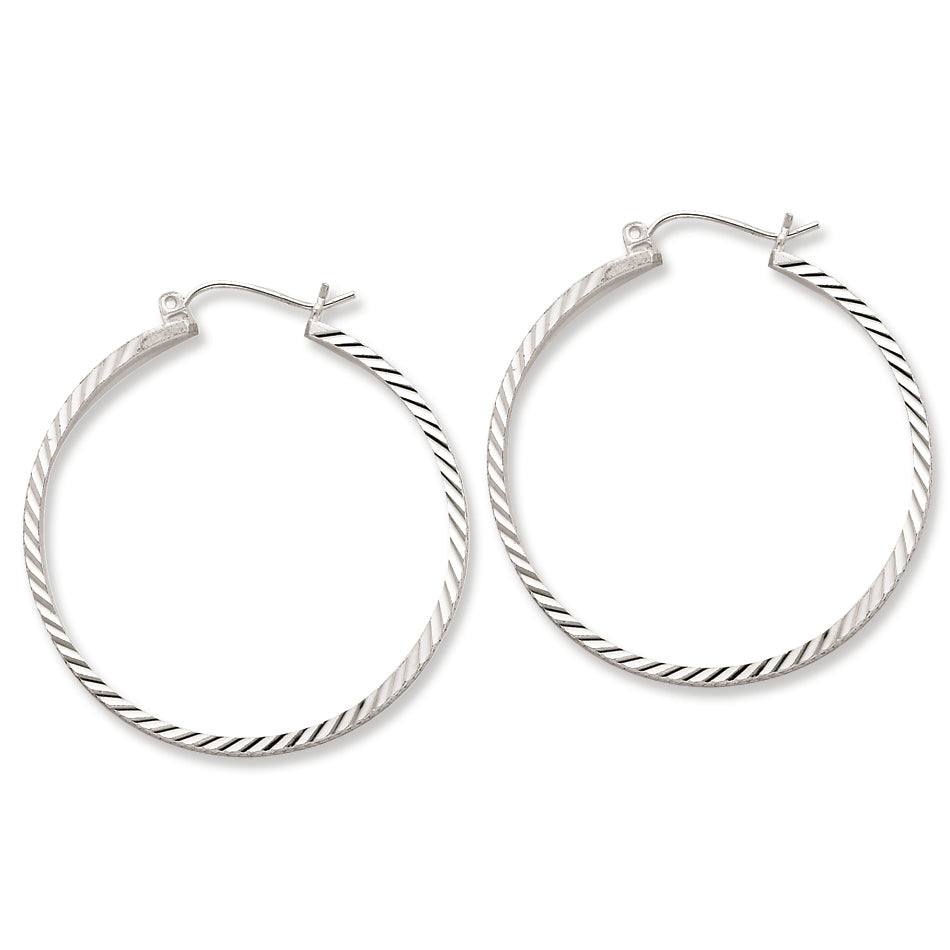 Sterling Silver 2mm X 35mm D-C Polished Hoop Earrings