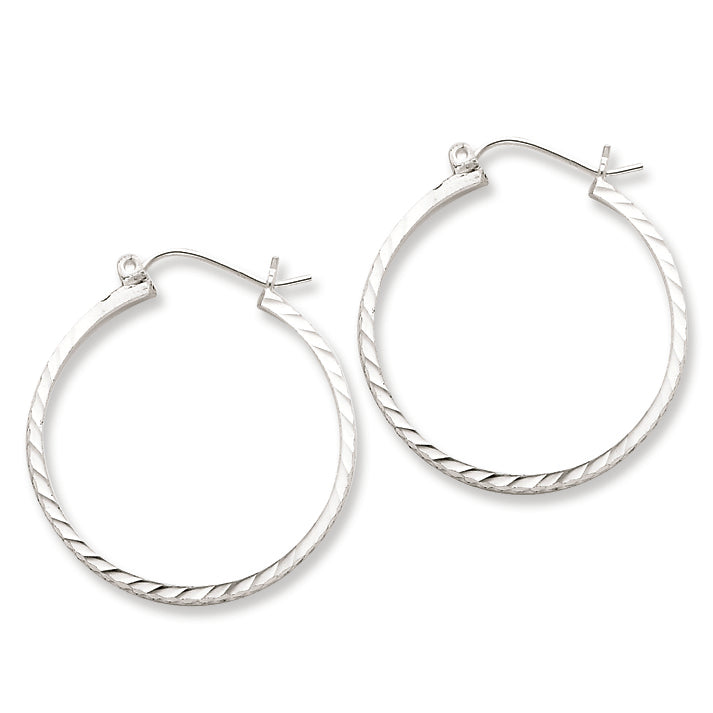 Sterling Silver 2mm X 25mm D-C Polished Hoop Earrings