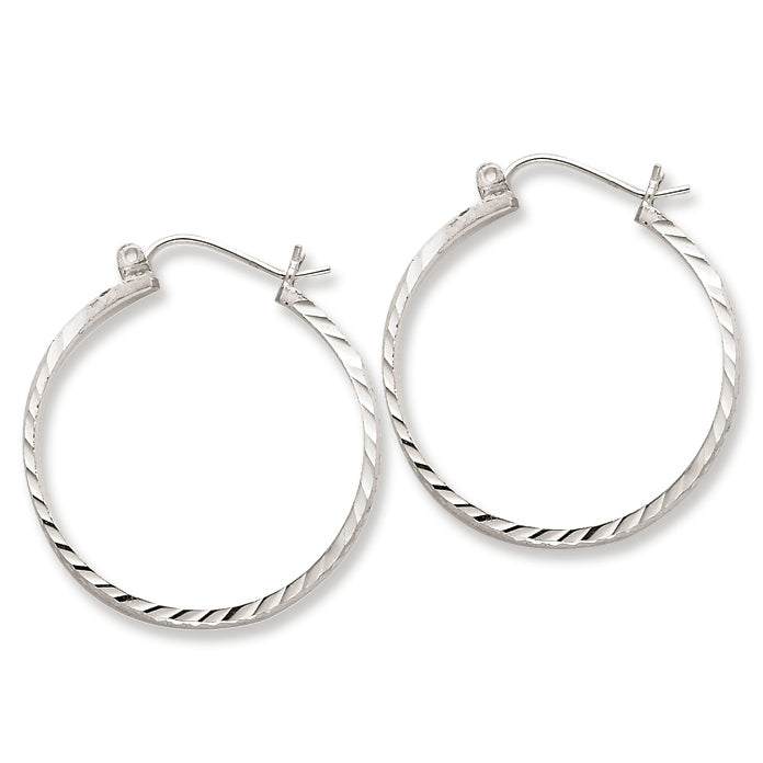 Sterling Silver 2mm X 25mm D-C Polished Hoop Earrings