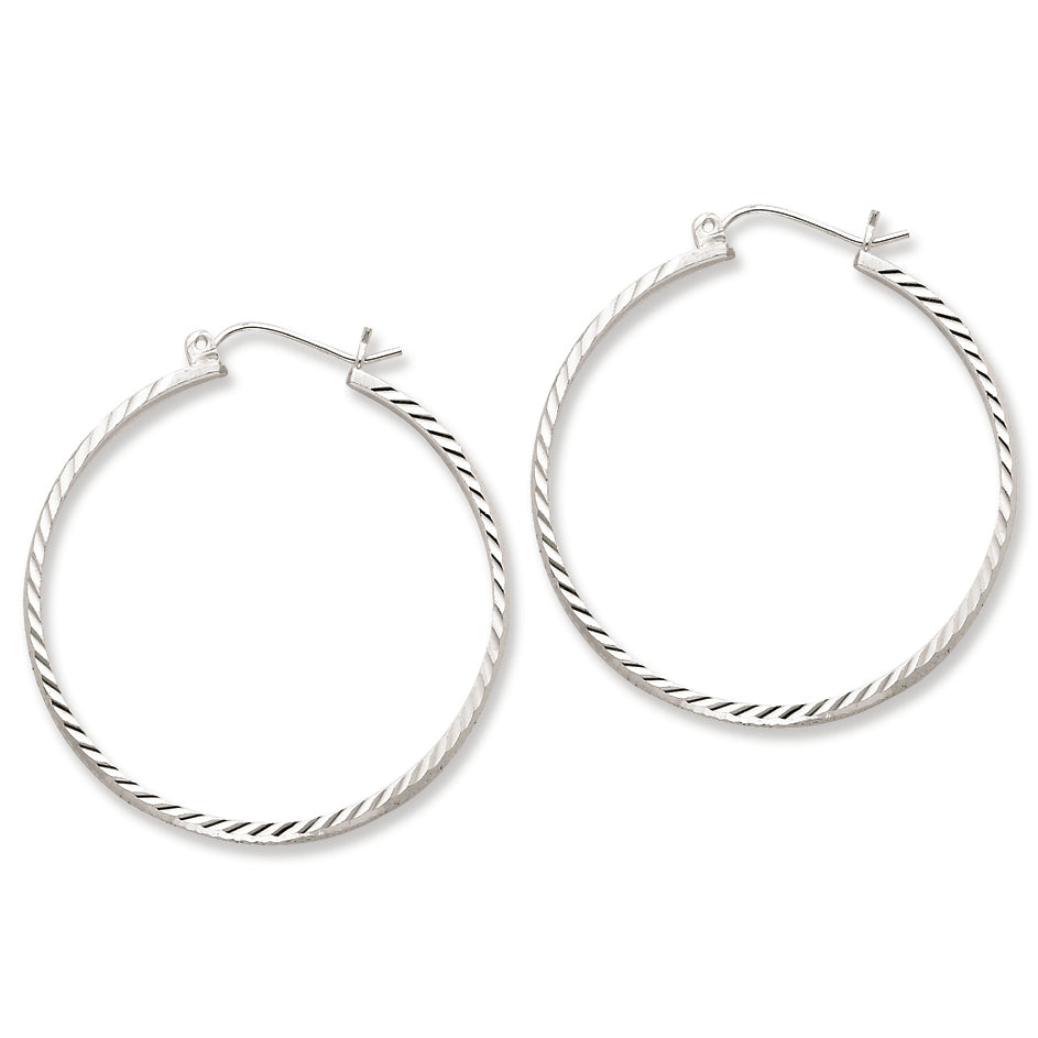 Sterling Silver 2mm X 35mm D-C Polished Hoop Earrings
