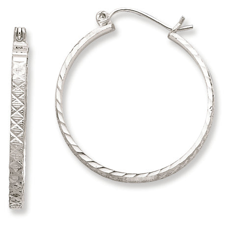 Sterling Silver 2mm X 25mm D-C Satin & Polished Hoop Earrings