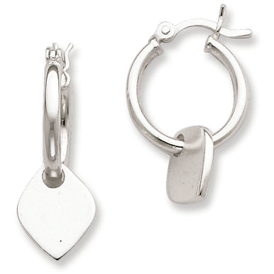 Sterling Silver Diamond Shape Dangle Hoop Earrings