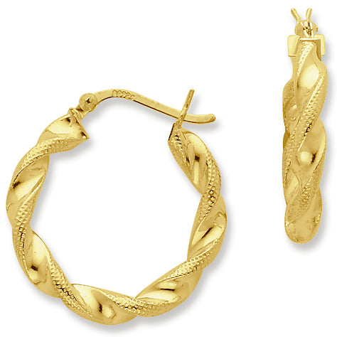 Sterling Silver Gold-flashed Patterned Twist 25mm Hoop Earrings