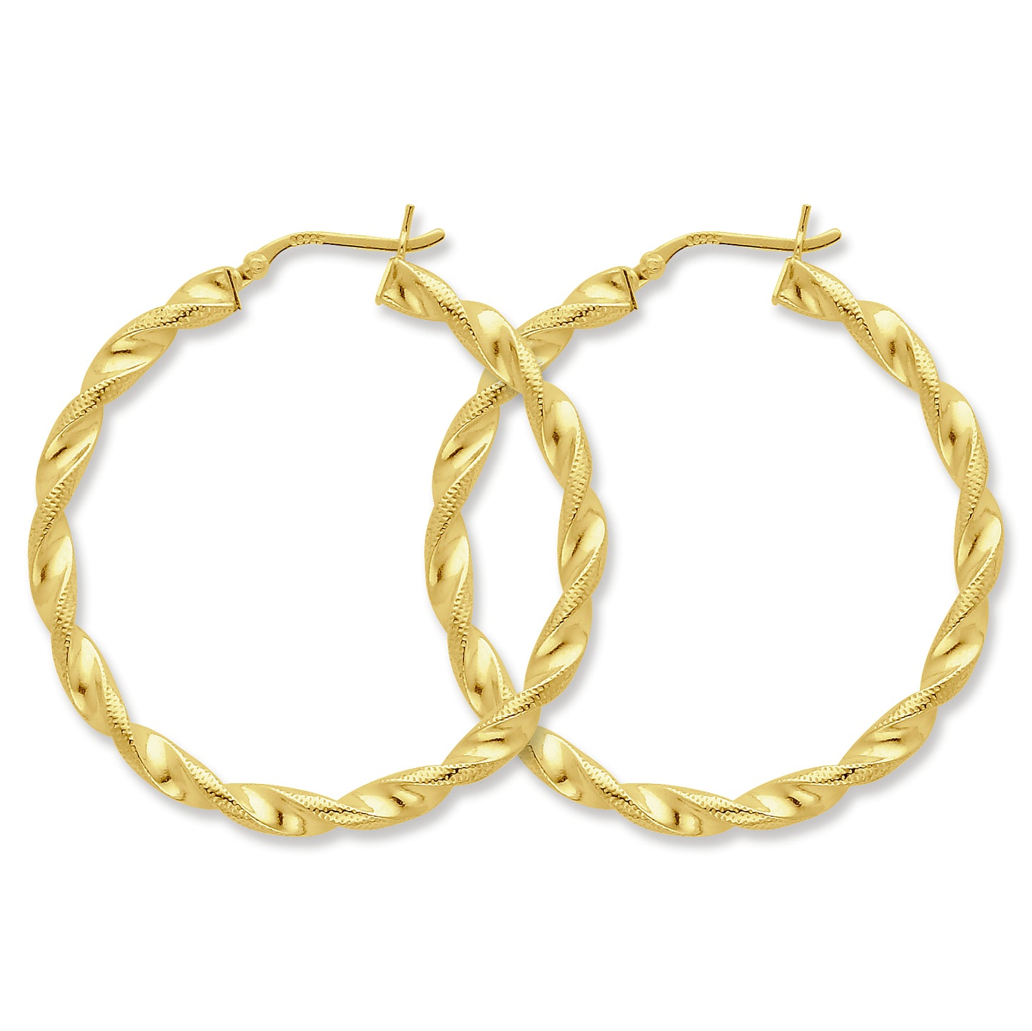 Sterling Silver Gold-flashed Patterned Twist 45mm Hoop Earrings