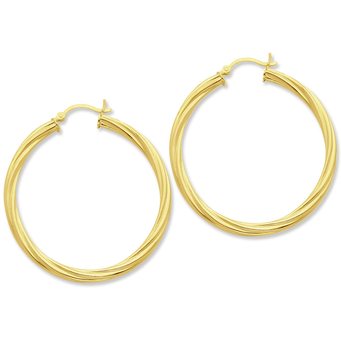 Sterling Silver Gold-flashed Twist 45mm Hoop Earrings