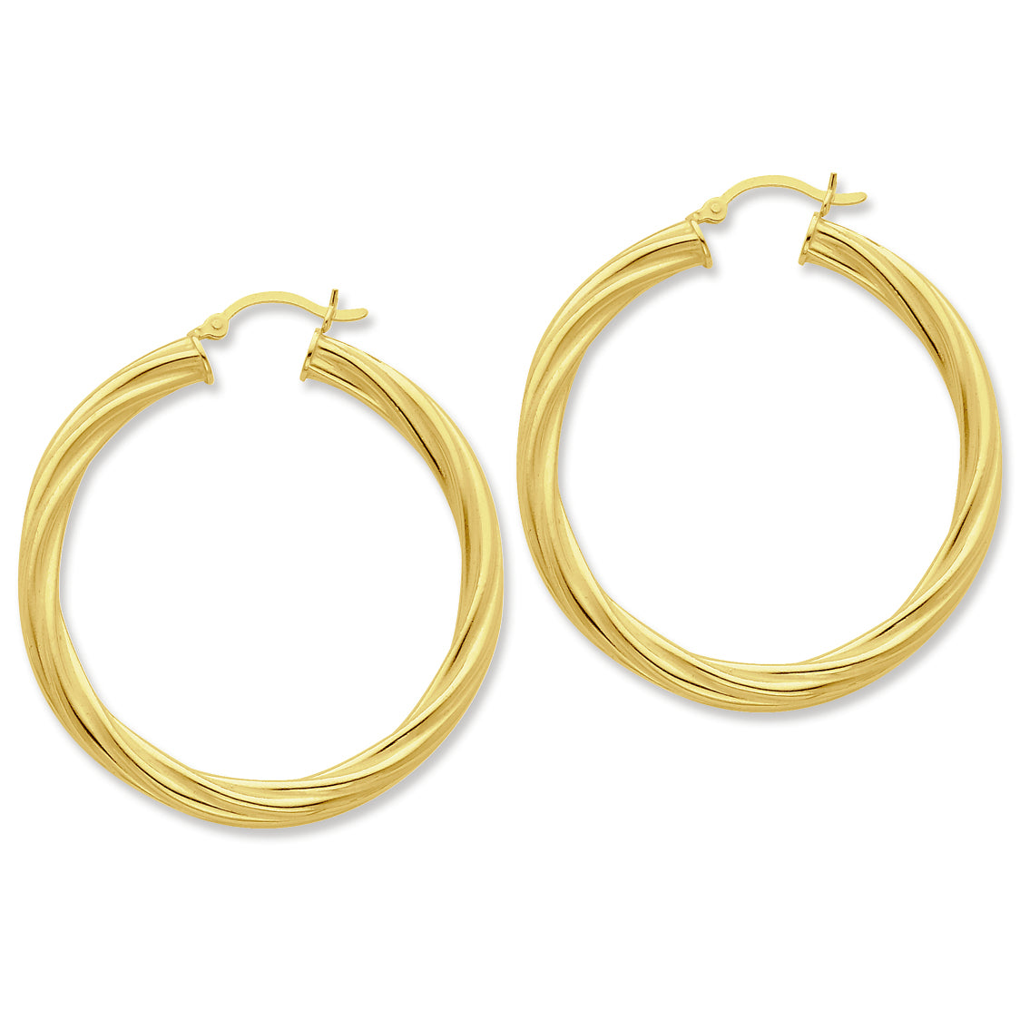 Sterling Silver Gold-flashed Wide Ribbed Twist 45mm Hoop Earrings