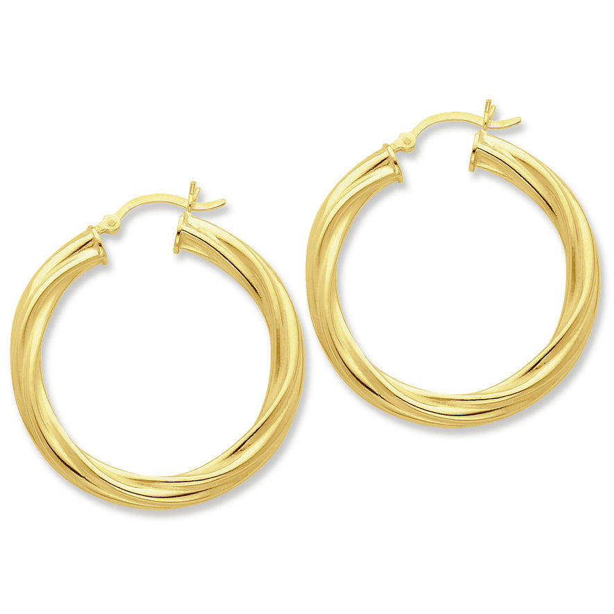 Sterling Silver Gold-flashed Wide Ribbed Twist 35mm Hoop Earrings