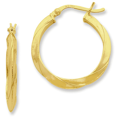 Sterling Silver Gold-flashed Knife-edged Twist 25mm Hoop Earrings
