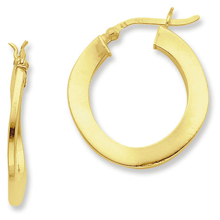 Sterling Silver Gold-flashed 25mm Slight Wave Hoop Earrings