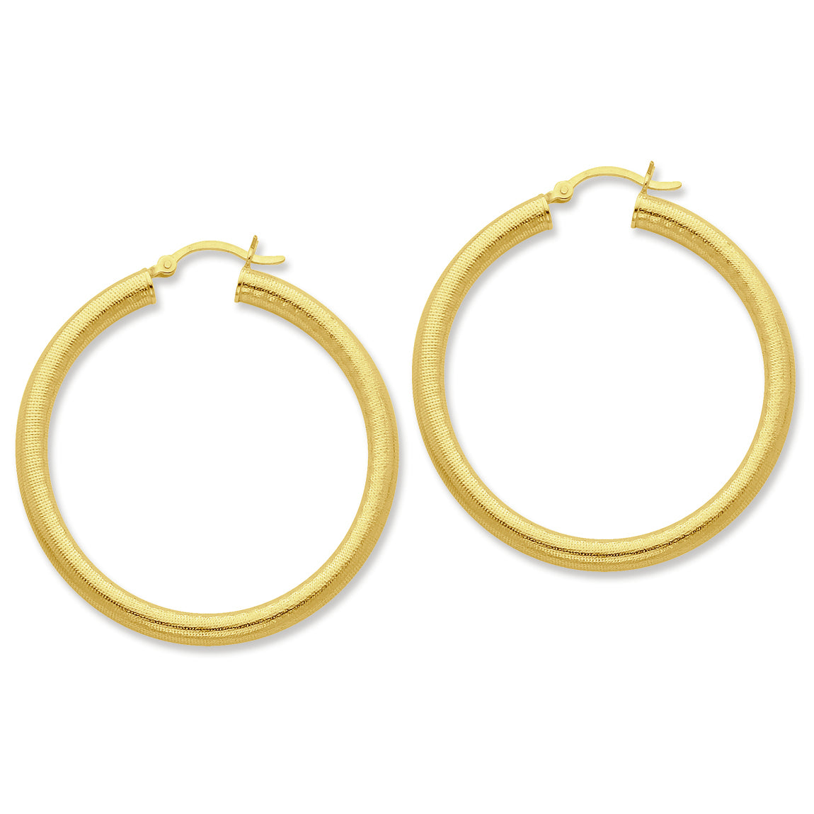 Sterling Silver Gold-flashed Patterned 45mm Hoop Earrings