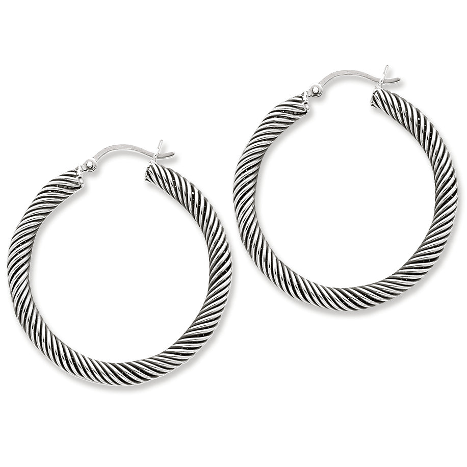 Sterling Silver Antiqued Open Twist Hoop Earrings