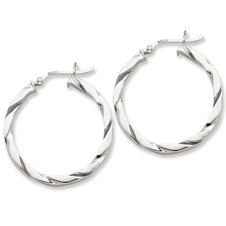 Sterling Silver Flattened Twist 30mm Hoop Earrings