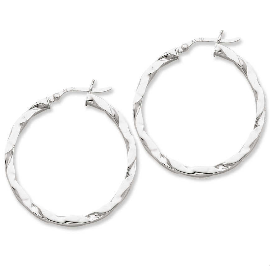 Sterling Silver Flattened Twist 35mm Hoop Earrings