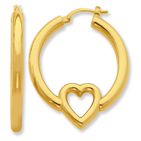 Sterling Silver & Gold-plated Polished Heart Hoop Earrings