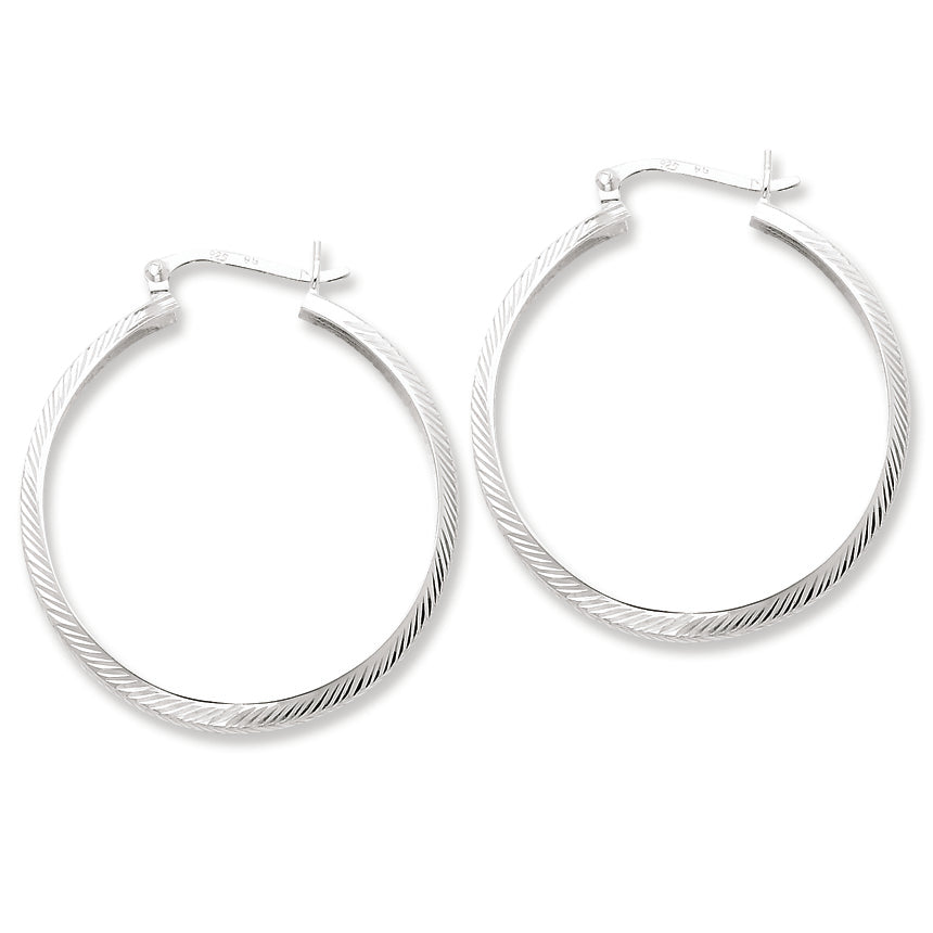 Sterling Silver 3mm Diamond-cut Hoop Earrings