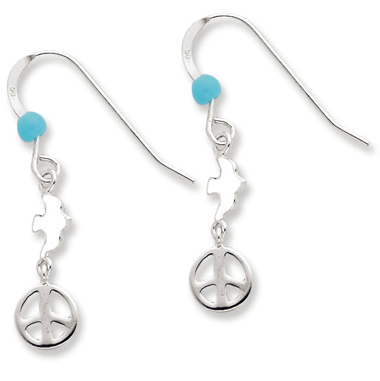 Sterling Silver Enameled Dove w-Peace symbol Earrings