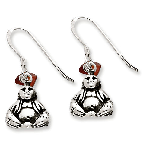 Sterling Silver & Garnet Buddah Dangle Earrings