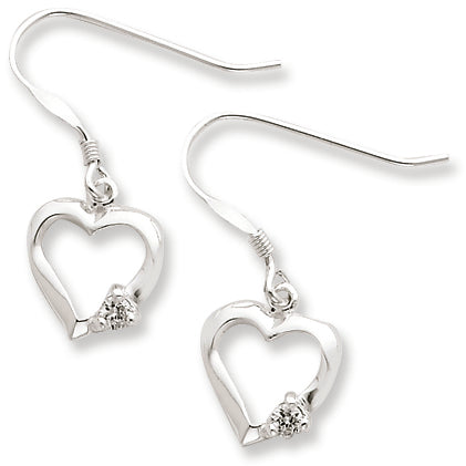 Sterling Silver CZ Polished Heart Dangle Earrings