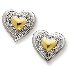Sterling Silver & Vermeil CZ Heart Post Earrings