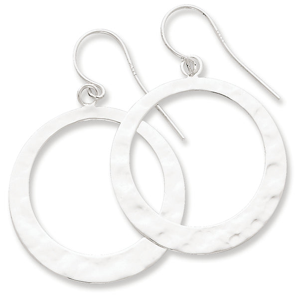 Sterling Silver Hammered & Polished Round Dangle Earrings