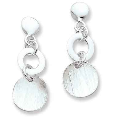 Sterling Silver Polished & Textured Round Dangle Post Earrings