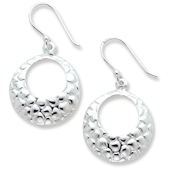 Sterling Silver Open Circle Hammered Dangle Earrings
