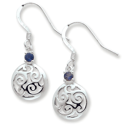 Sterling Silver & Iolite Round Polished Filigree Dangle Earrings