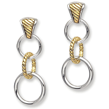 Sterling Silver Alternating Polished and Gold-Plated Post Dangle Earrings