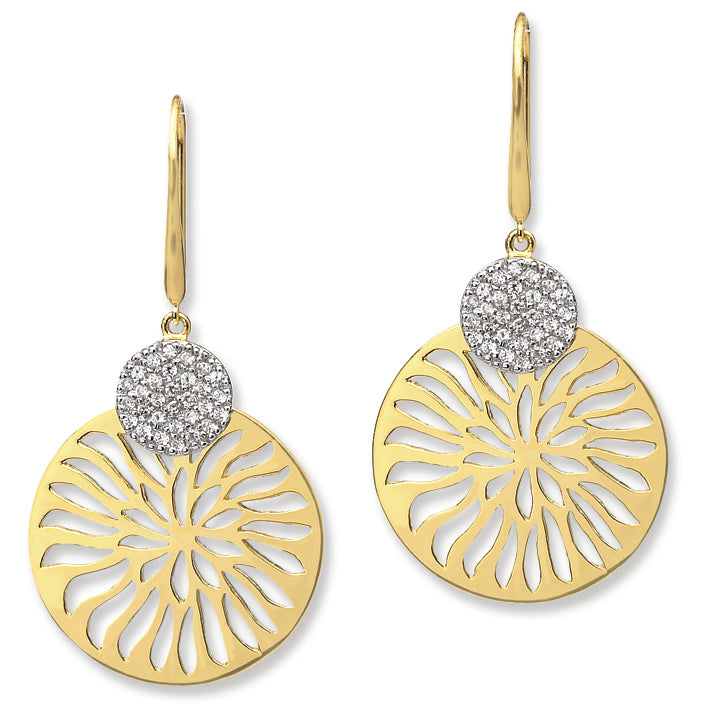 Sterling Silver Gold-Plated Fancy CZ Dangle Earrings