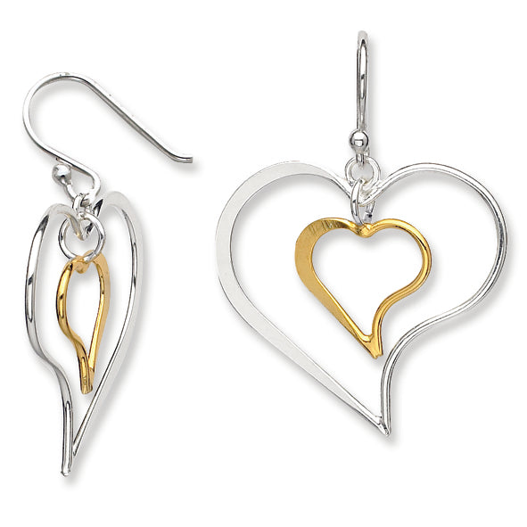 Sterling Silver Gold-Plated Double Twisted Heart Dangle Earrings