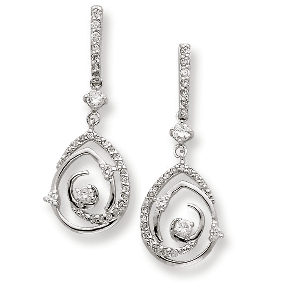 Sterling Silver Fancy Swirl w- CZ Teardrop Post Dangle Earrings