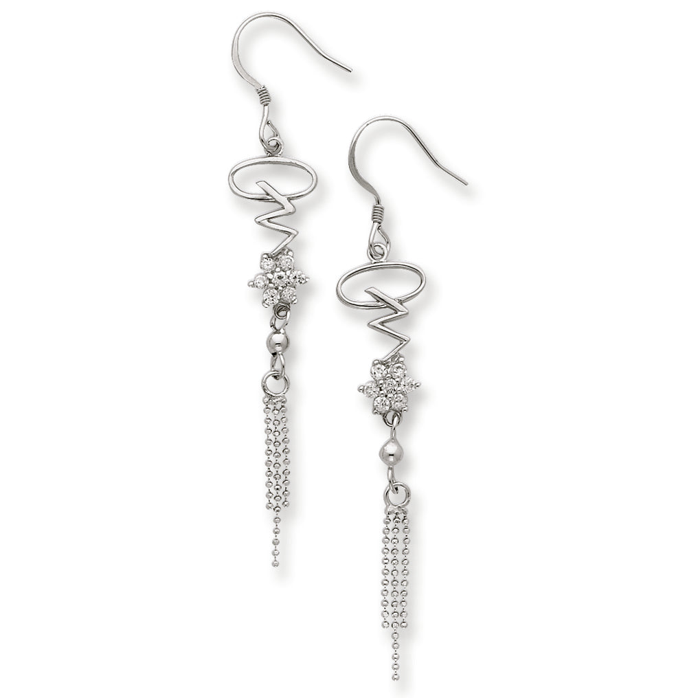 Sterling Silver CZ Flower Dangle Earrings