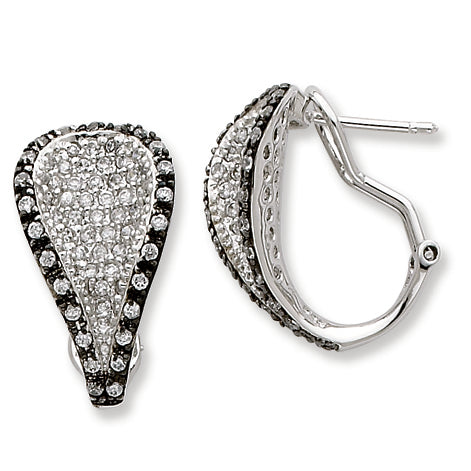 Sterling Silver Clear and Black CZ Teardrop Omega Back Earrings
