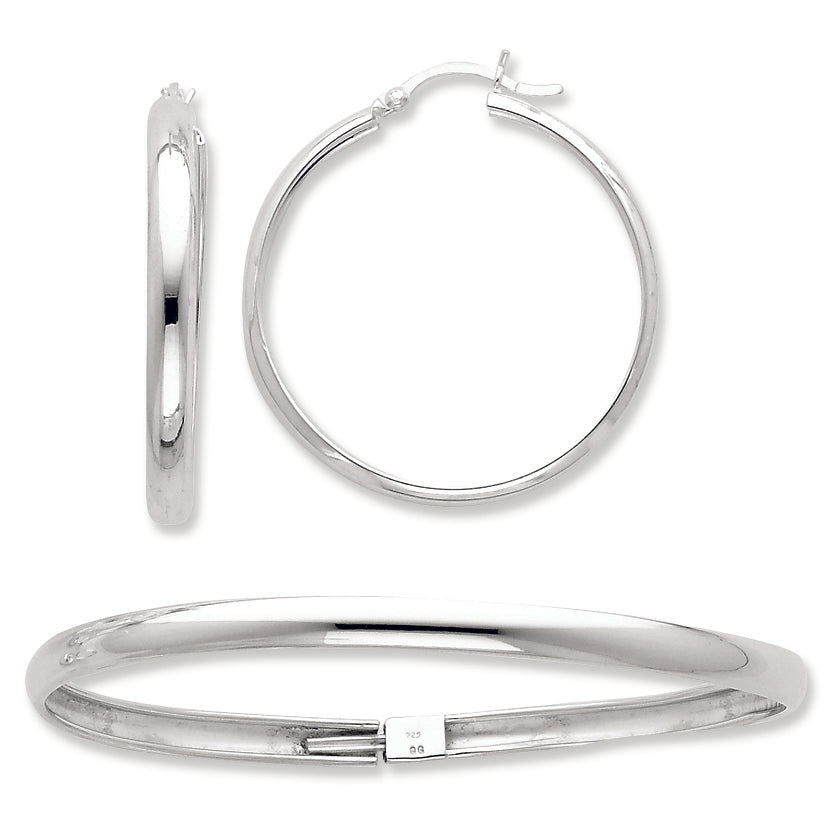 Sterling Silver Polished Bangle and 35mm Earring Set