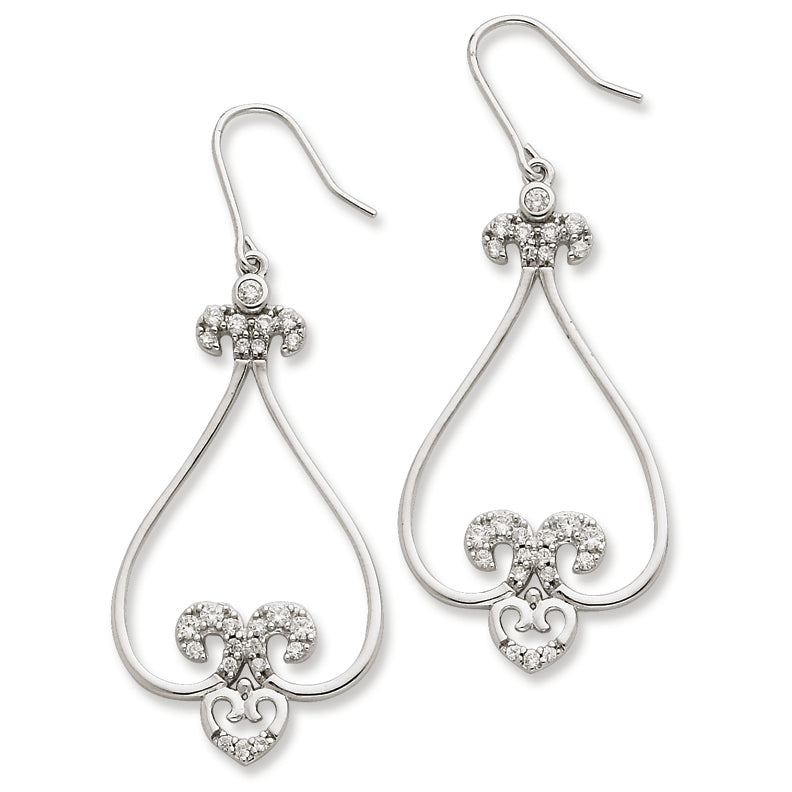 Sterling Silver Fancy CZ Teardrop Dangle Earrings