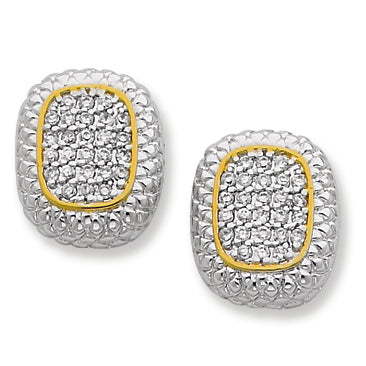 Sterling Silver & Vermeil Rectangle Pave CZ Post Earrings