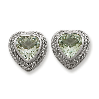 Sterling Silver Genuine Green Quartz Heart Post Earrings