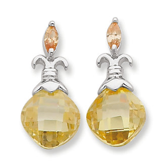 Sterling Silver Champagne & Canary Circle CZ Post Earrings