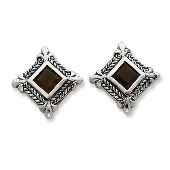Sterling Silver Genuine Smokey Quartz Post Earring