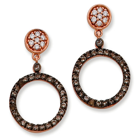 Sterling Silver Black and Clear CZ Circle Post Dangle Earrings