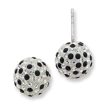 Sterling Silver White & Black Sworovski Crystal 10mm Post Earrings