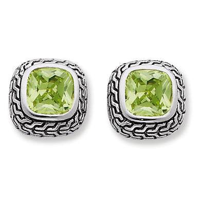 Sterling Silver Antiqued Green CZ Earrings