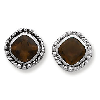 Sterling Silver Antiuqed Smokey Topaz Earrings