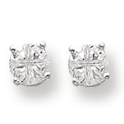 Sterling Silver 4mm Round Basket Set CZ Stud Earrings
